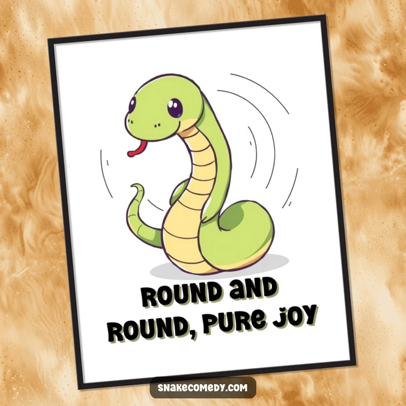 Funny Free Printable Wall Art of a snake caught mid-spin, playfully chasing its tail in a dizzying loop.
