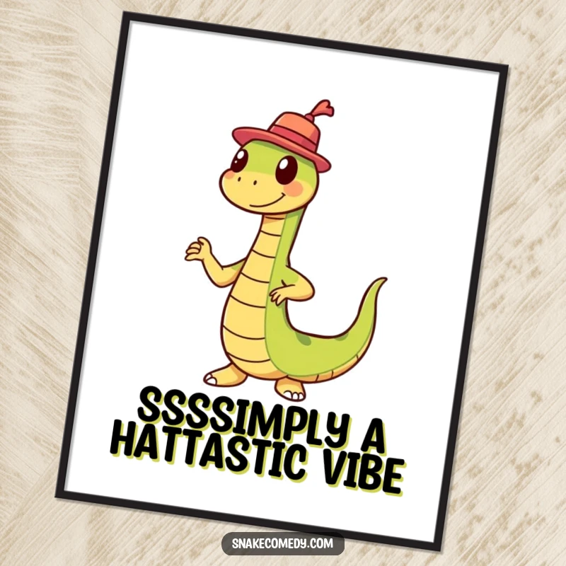 Funny Free Printable Wall Art: A snake sporting a tiny hat, doing a hilarious wiggle dance.