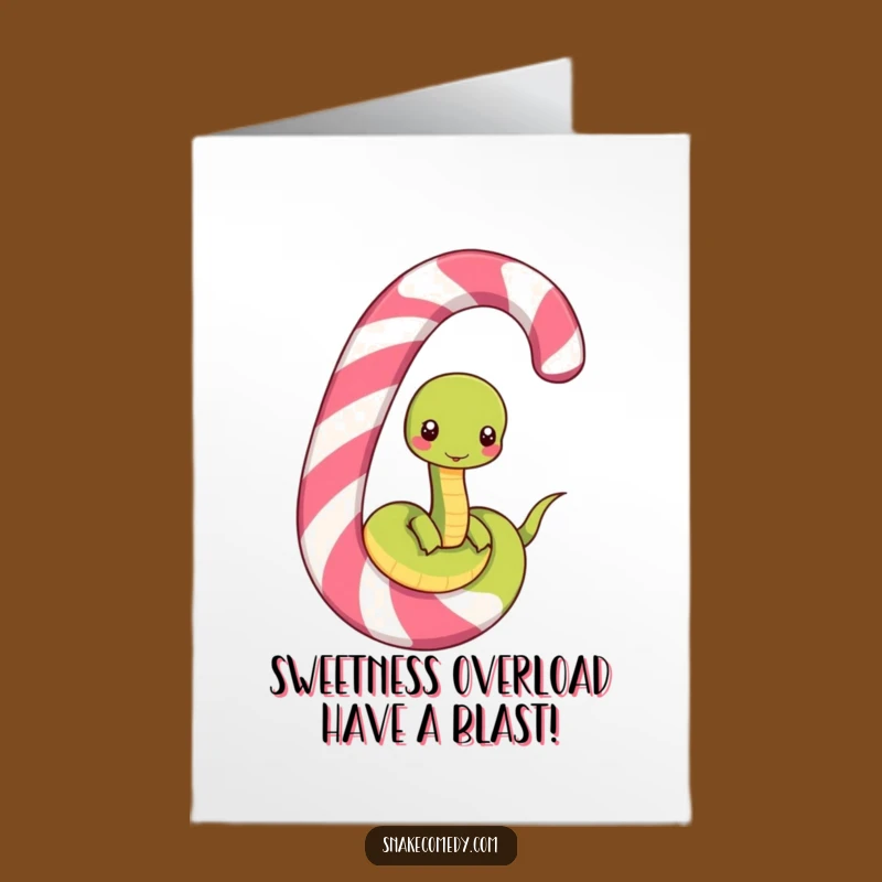 Free Printable Birthday Card: Hilarious Snake Unwinding Candy Cane Funny Downloadable Gift