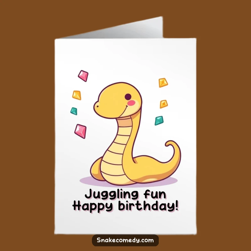 Free Printable Birthday Card: Juggling Snake Gems Funny Downloadable Gift