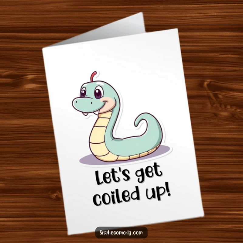 Funny Free Printable Birthday Card featuring a serpentine character with a wide, toothy grin, playfully wiggling in a loop.