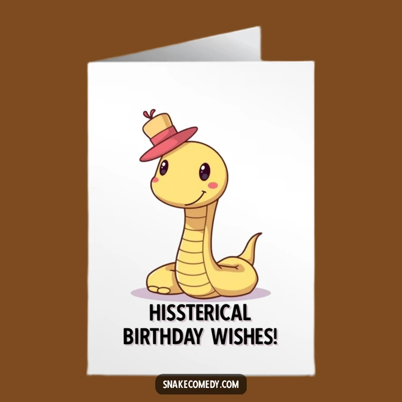 Free Printable Funny Birthday Card: Smiling Snake with Hat Joyful Downloadable Gift