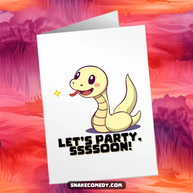 Funny Free Printable Birthday Card: Excited snake flicks tongue, chasing a dancing speck of light with pure joy.