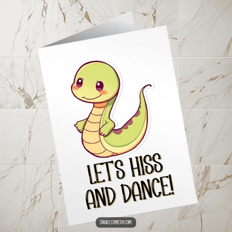 Funny Free Printable Birthday Card: A snake with a wiggling tail dancing energetically. Happy birthday groove, downloadable art.