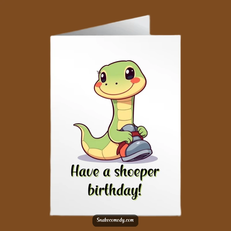 Funny Free Printable Birthday Card: Snake Tries Shoe, Hilarious Downloadable Gift!