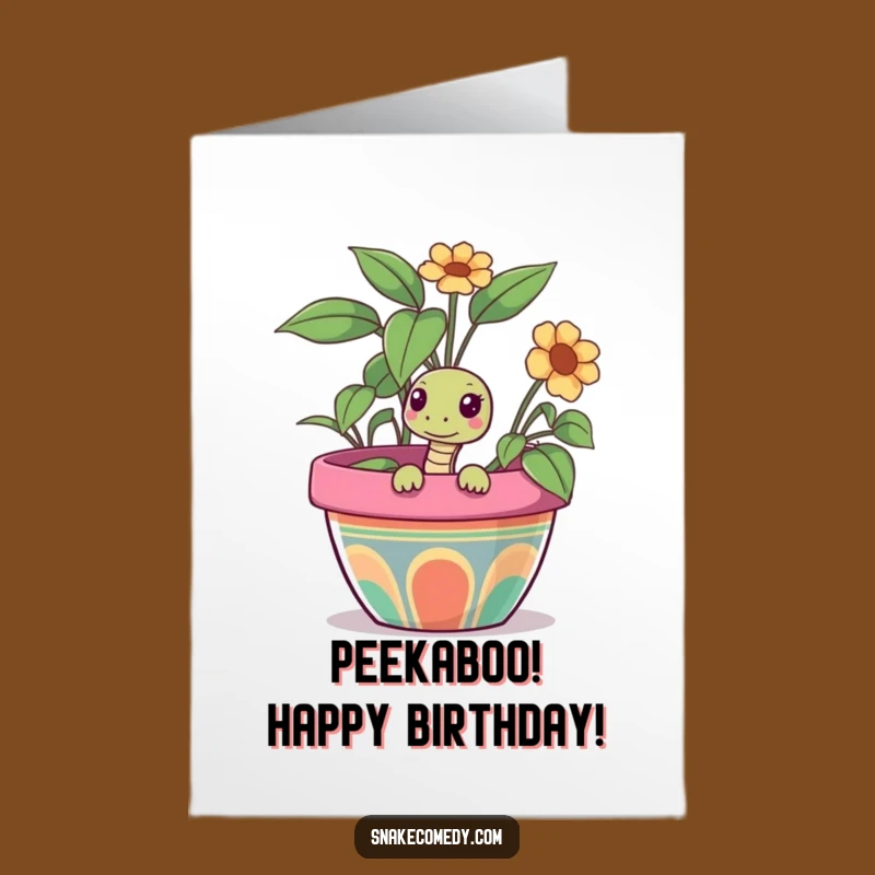 Free Printable Birthday Card: Curious Snake in Pot, Funny Downloadable Gift