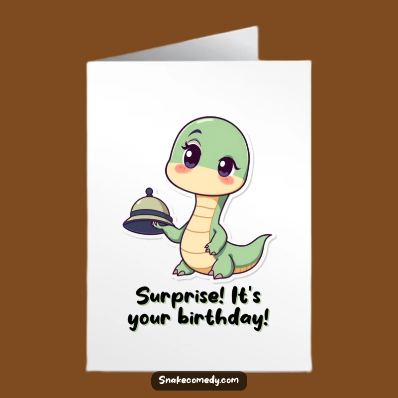 Send a birthday surprise with this free printable card featuring a wide-eyed, hat-holding snake. Print at home for a hilariously unexpected greeting.
