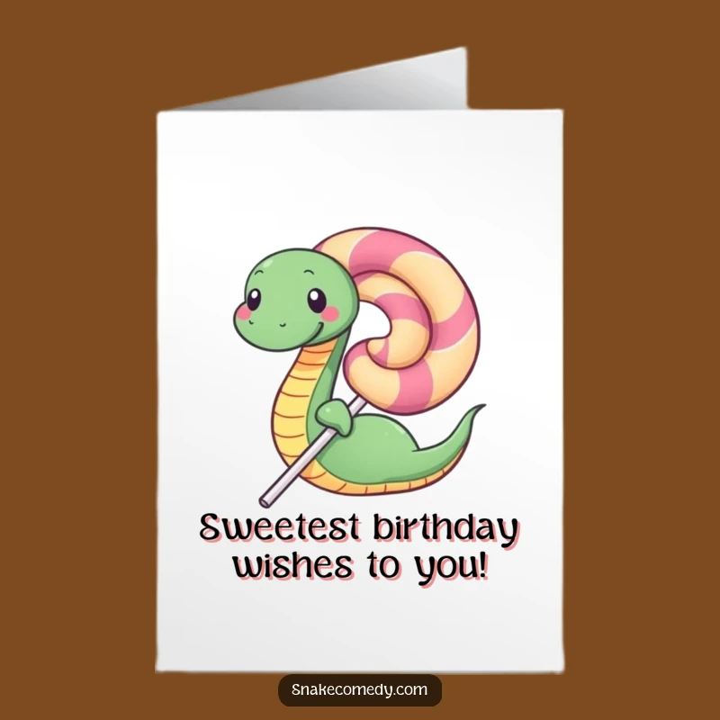 Free Printable Birthday Card: Happy Snake Lollipop Hug Funny Downloadable Gift