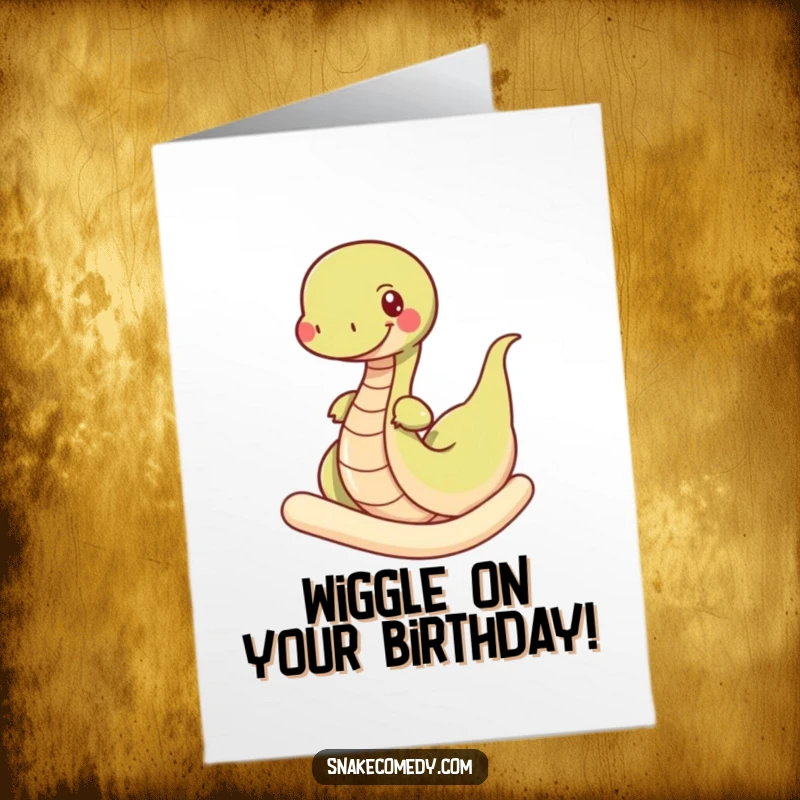 Funny Free Printable Birthday Card: A happy snake character wiggles contentedly through a giant, soft noodle.