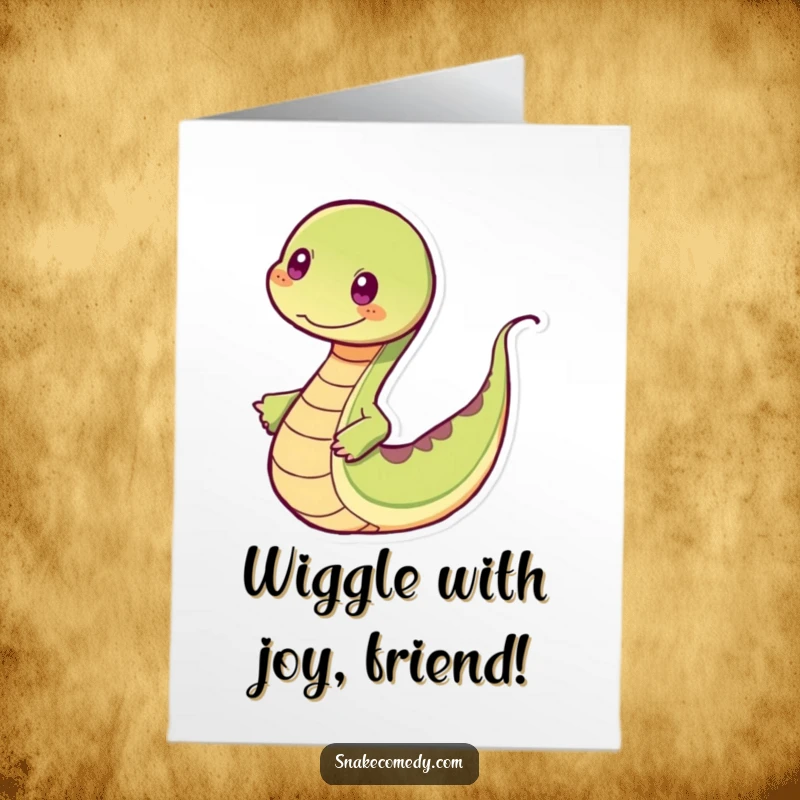 Funny Free Printable Congratulations Card: A snake rhythmically dancing with a happy wiggling tail. Energetic celebration, downloadable art.