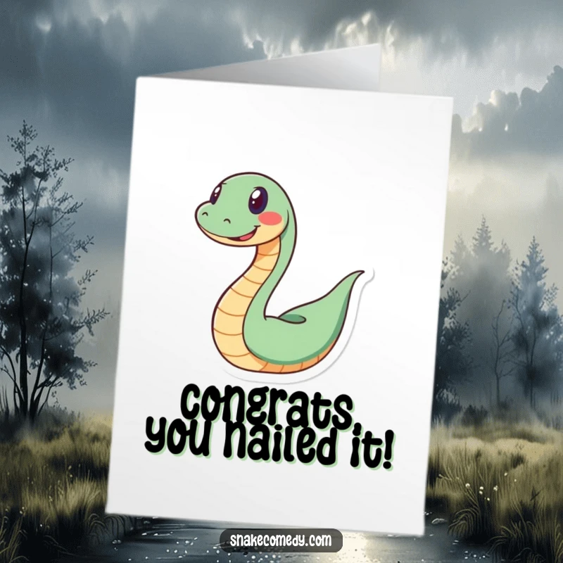 Funny Free Printable Congratulations Card: A happy snake forms a playful spiral, conveying congratulations. Great for download.