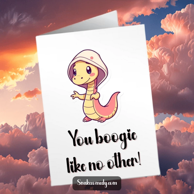 Funny Free Printable Congrats Card: A funny snake wiggles and dances gleefully, perfect for a downloadable celebration.