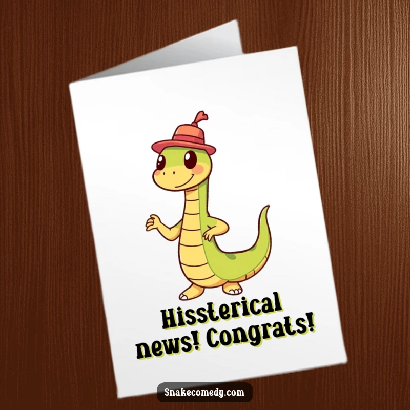 Funny Free Printable Congratulations Card: A hat-wearing snake performs a delightful wiggle dance to celebrate.