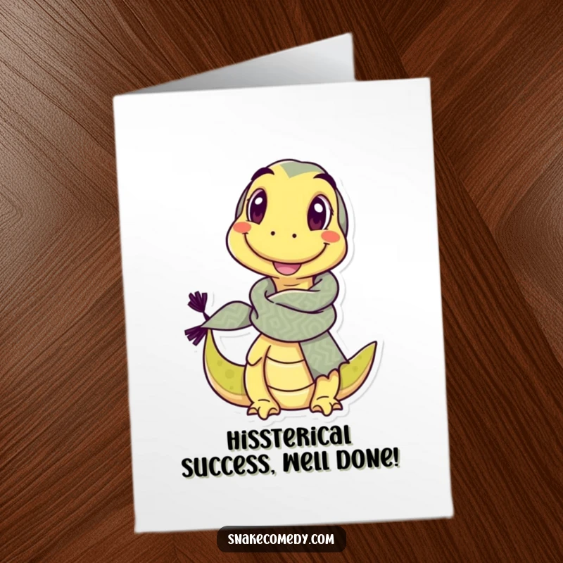 Funny Free Printable Congratulations Card: A winking snake in a huge scarf celebrates, a hilarious downloadable art for any win.