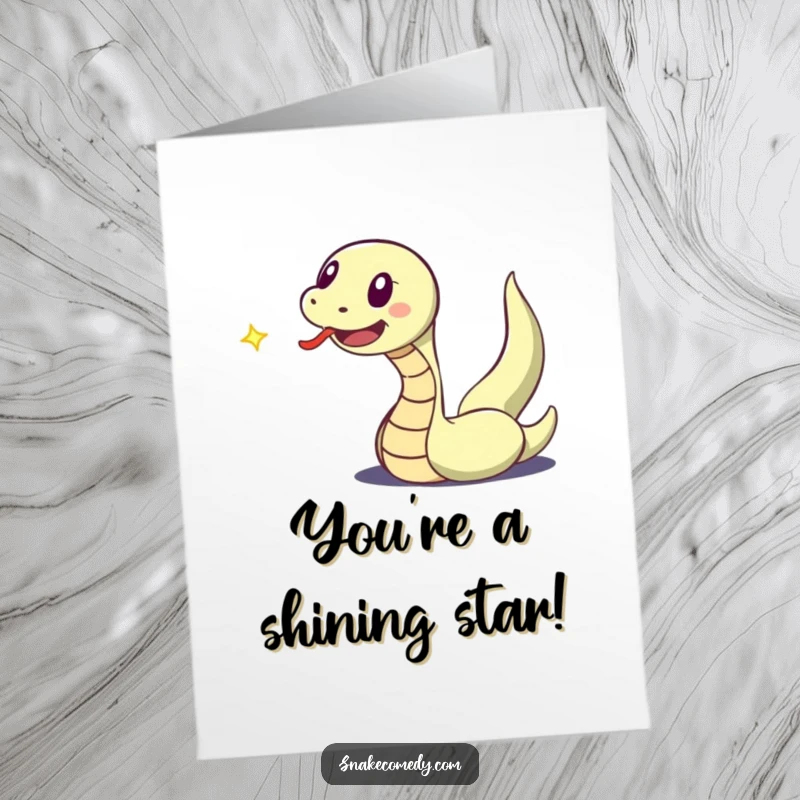 Funny Free Printable Congratulations Card: Excited snake tongue flicks, chasing a speck of light in pure celebratory bliss.