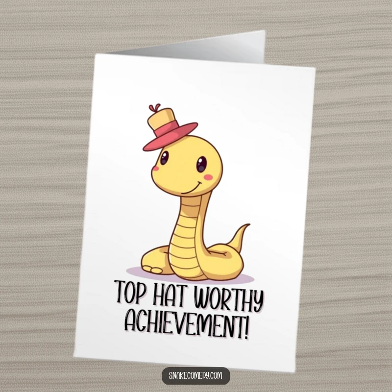 Funny Free Printable Congrats Card: A smiling snake wearing a tiny, jaunty hat offers congratulations with sophisticated humor.