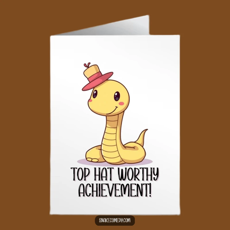 Free Printable Funny Congrats Card: Smiling Snake with Hat Cheerful Downloadable Gift