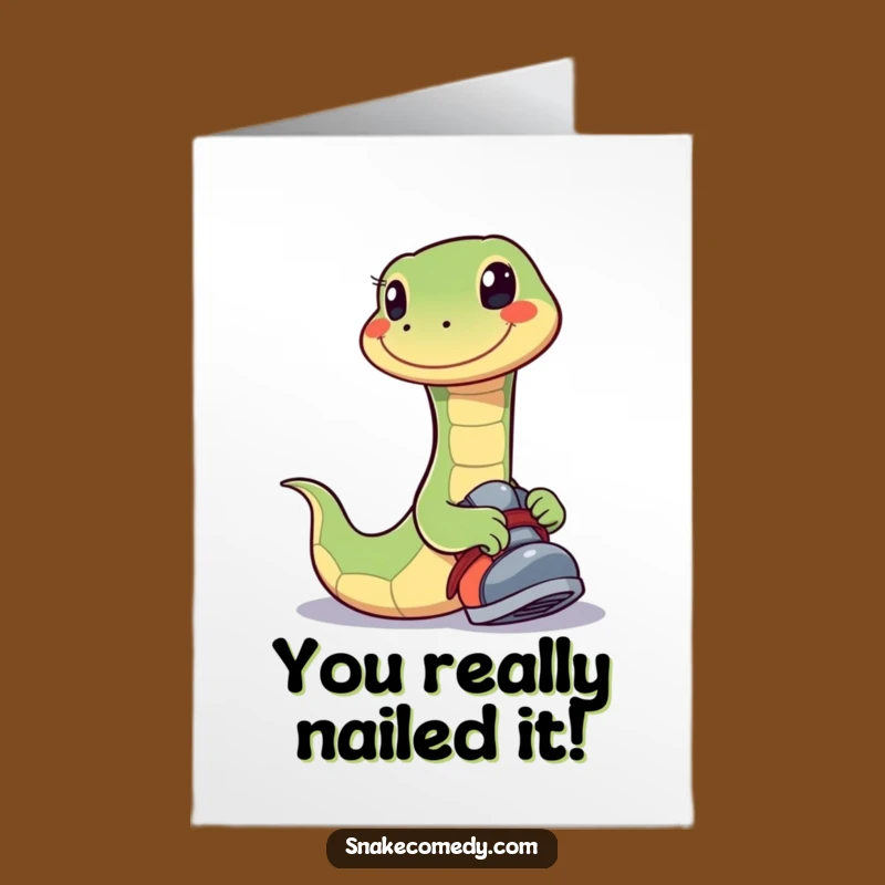Free Printable Congrats Card: Snake Tries Shoe, Fun Downloadable Message!