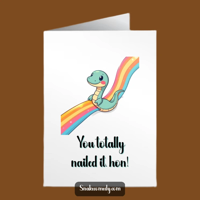 Free Printable Congratulations Card: Snake's Fun Rainbow Slide, Downloadable Cheer