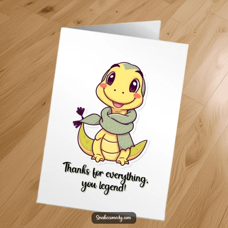 Funny Free Printable Thank You Card: A snake with a comically large scarf winks, offering a humorous way to express thanks.
