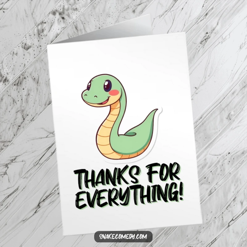 Funny Free Printable Thank You Card: A smiling snake slithers in a playful spiral shape. Downloadable and charming.