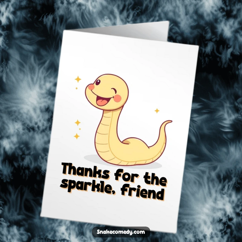 Funny Free Printable Thank You Card: A joyful, sparkling snake slithering with glee to express heartfelt thanks, a unique downloadable.