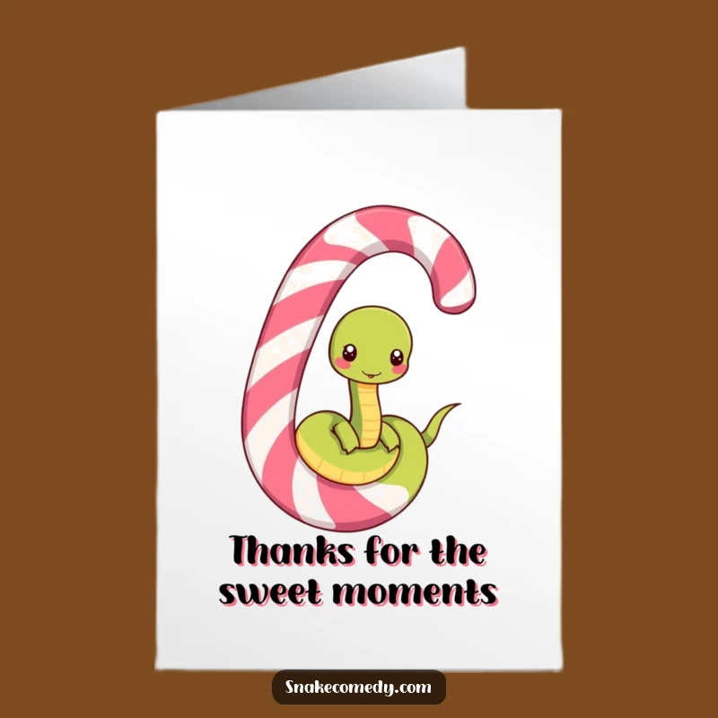 Free Printable Thank You Card: Humorous Snake Unwinding Candy Cane Downloadable Gift