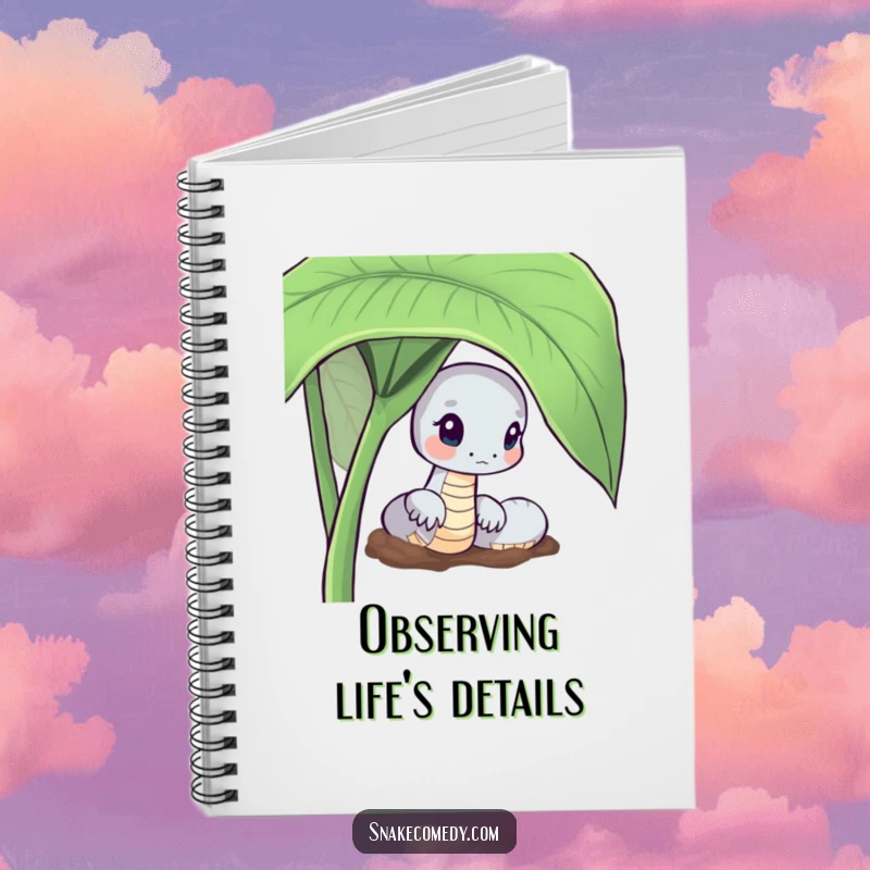 Funny Curious Snake Notebook: serpent peeking from a leaf, ideal for journaling and curious thoughts.