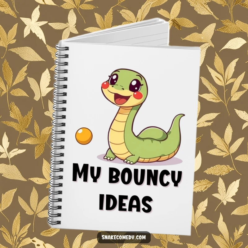 Funny Snake Ball Notebook: Features an excited, wiggly snake humorously chasing a bouncing ball on its cover.