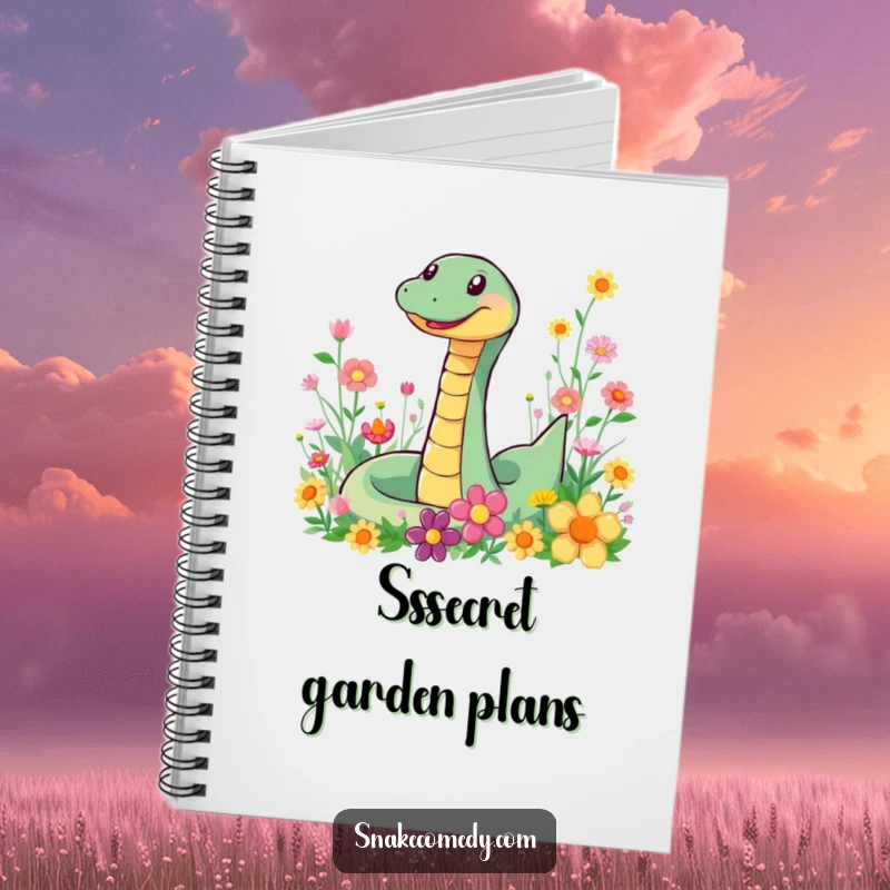 Funny Snake Flower Notebook: A notebook featuring a smiling snake slithering through flowers, ideal for journaling.
