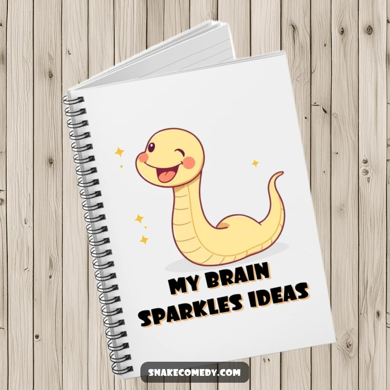 Funny sparkle snake notebook, a joyful snake slithering with a glittering trail, perfect for jotting down ideas with flair.