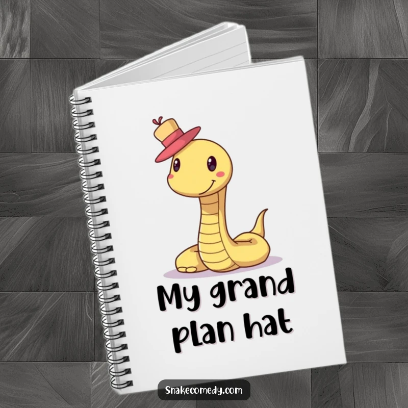 Funny Snake Hat Notebook: The cover features a smiling snake humorously balancing a small hat, ready for note-taking.