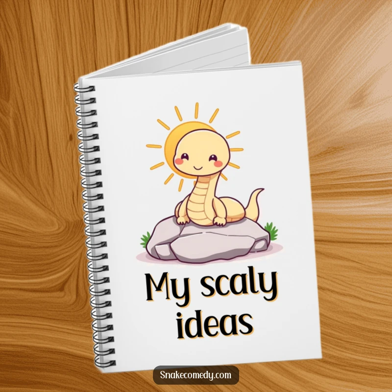 Funny snake notebook with a contented snake sunning on a rock, perfect for jotting down peaceful thoughts.