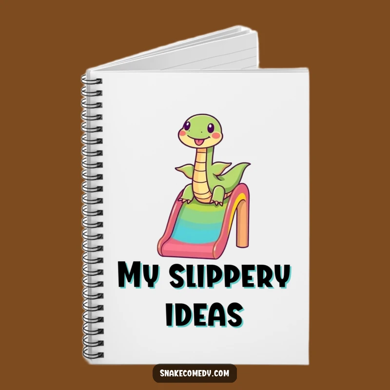 Record your adventures in this funny notebook, featuring a snake happily sliding down a rainbow. Perfect for notes, sketches, and bright ideas.