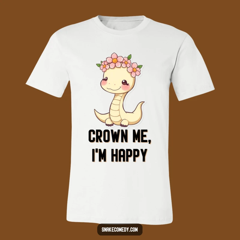Serene Snake T-Shirt: Funny Flower Crown Tee for Cheerful Vibes