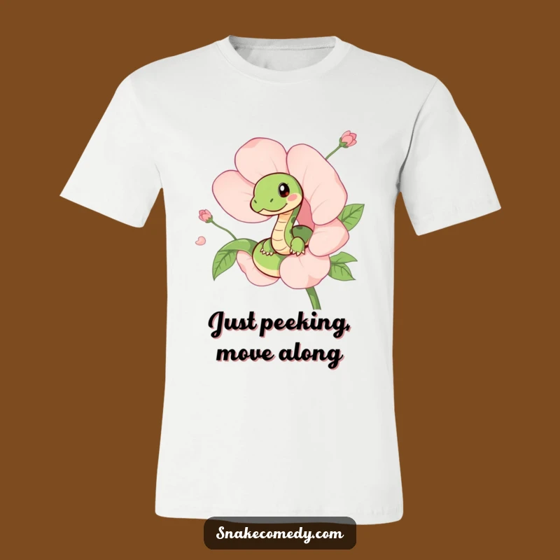 Funny Snake Flower Tee - Playful Peeking Serpent T-Shirt, Hilarious Gift Idea