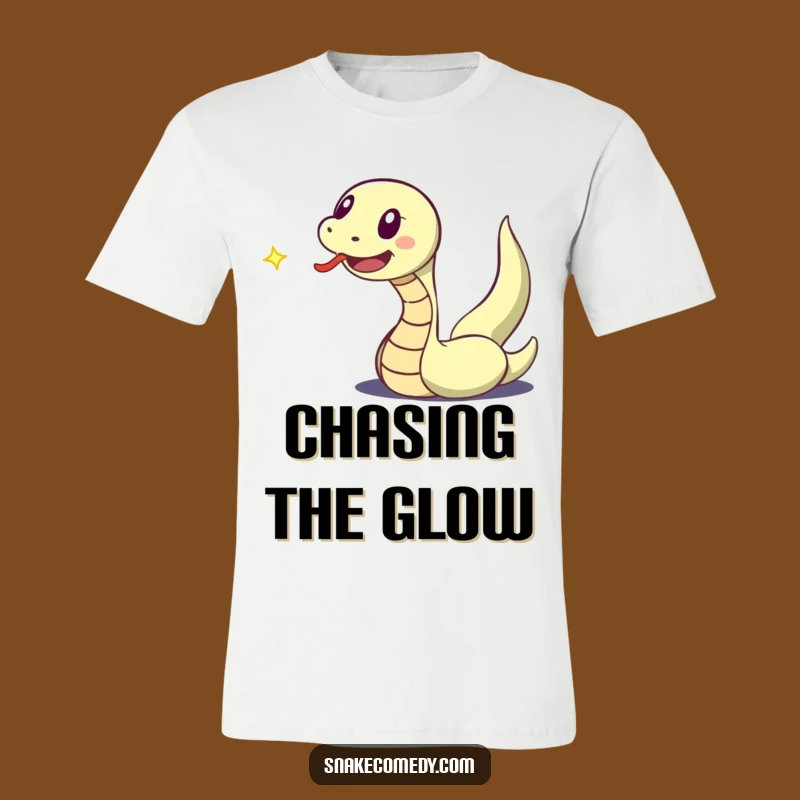 Funny Snake Light Chase T-Shirt: Excited Character's Humorous Pursuit!