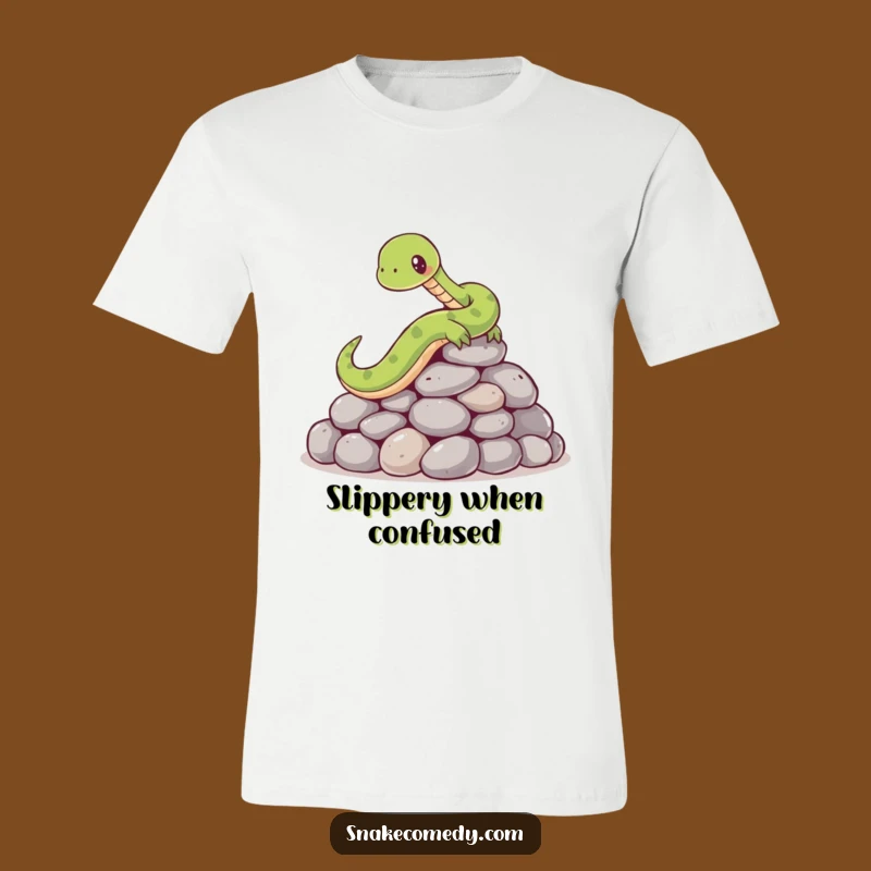 Funny Snake Slip T-Shirt: Comical Cartoon Character Tripping on Stones Gift