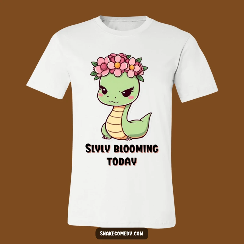 Funny Sss-ly Snake Wink T-Shirt: Playful Flower Crown Character Tee