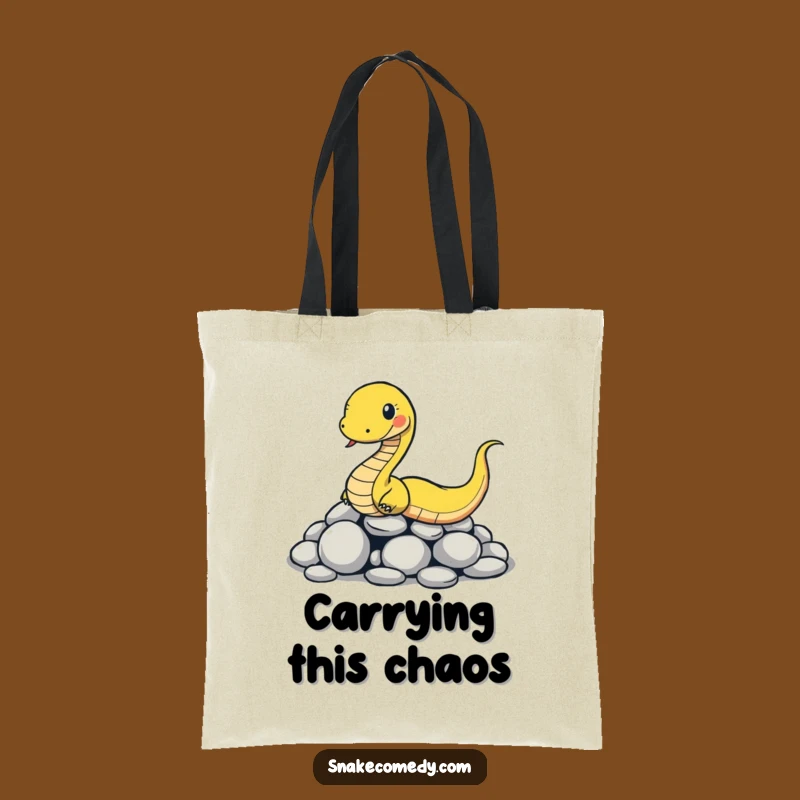 Funny Slipping Snake Tote Bag: Comical Reptile Stone Slide Carryall