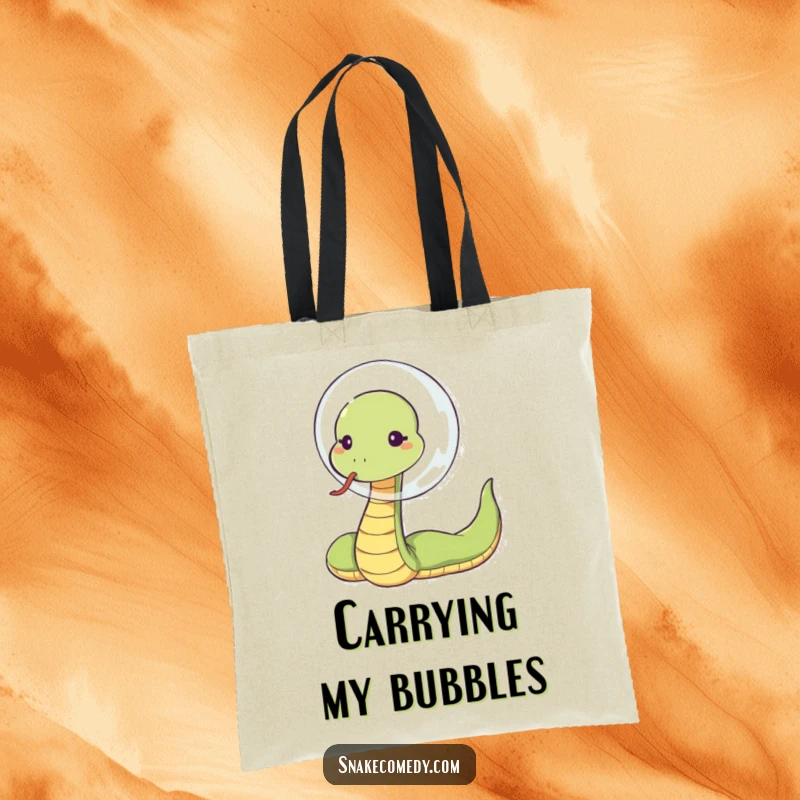 Funny snake blowing giant bubble, sassy tongue flick, cartoon tote bag, perfect cute and funny gift.